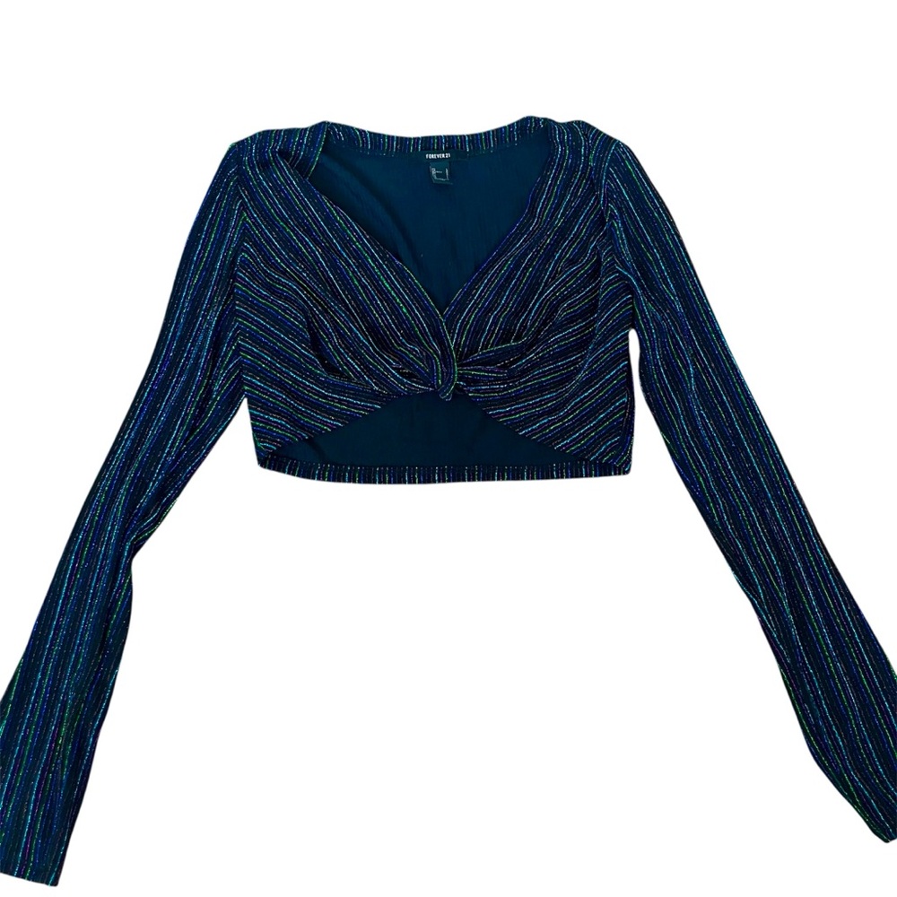 Black Sparkly Long Sleeve Crop Top